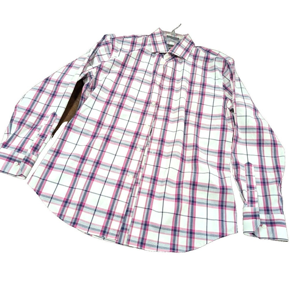 Calibrate Non-Iron Slim Fit Check Button Up Dress Shirt Mens 16 32/33 Red Gray